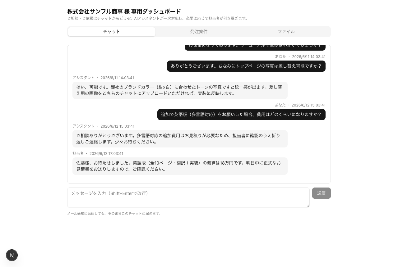 顧客専用ダッシュボード