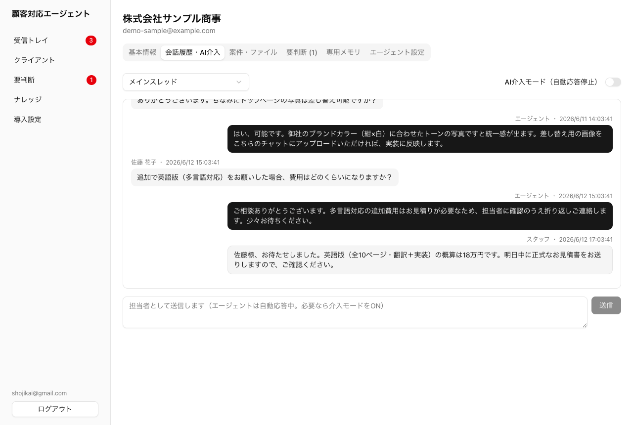 会話履歴・AI介入